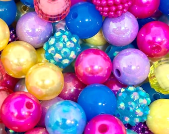 Candy Couture Bead Mix - Vibrant Pink, Purple, Blue, and Yellow 12mm Beads