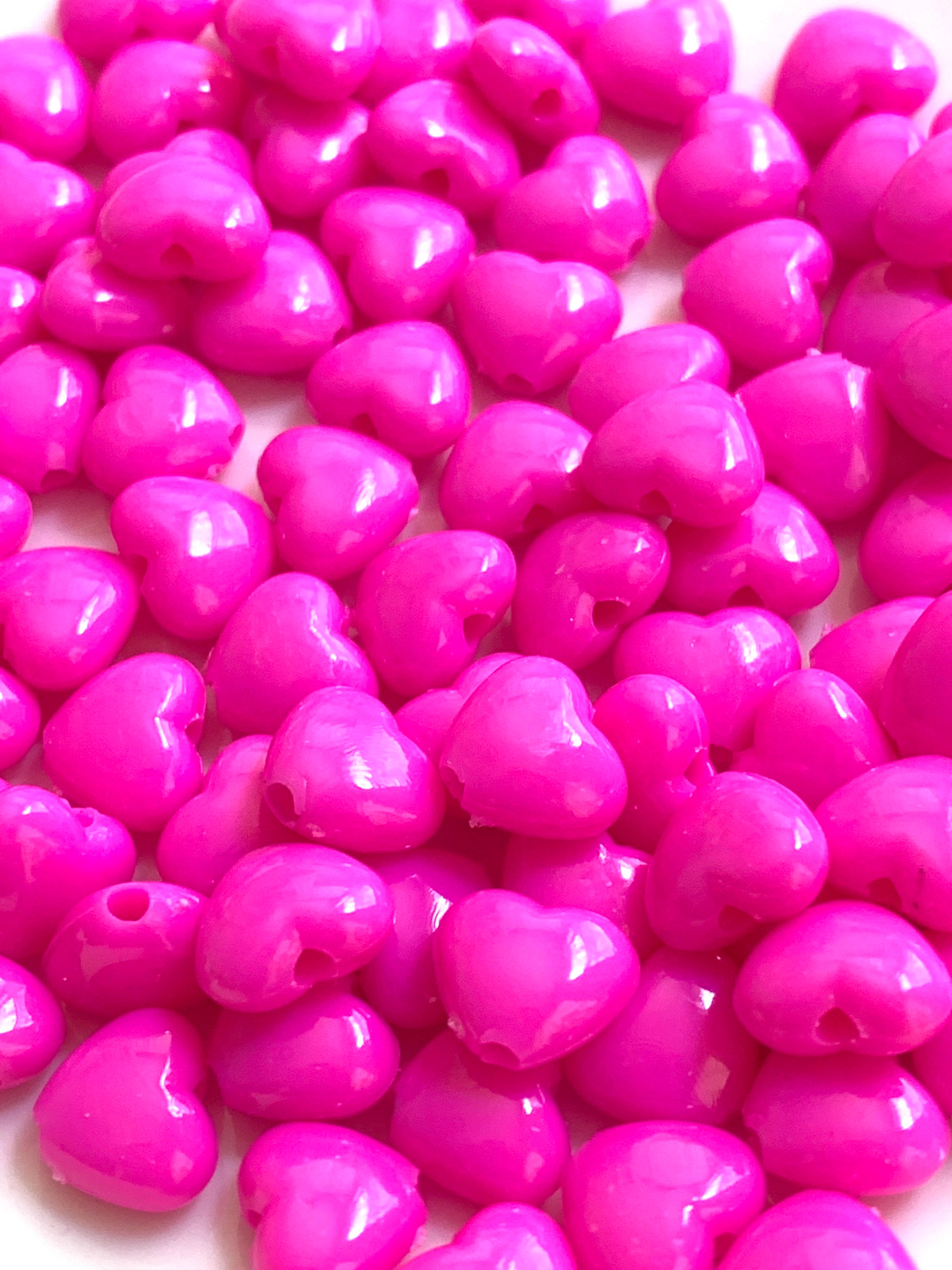 Magenta Pink Heart Candy Necklace Beads, Acrylic Beads 100 Pc Set