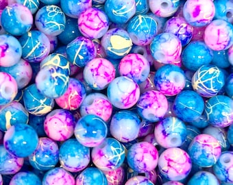 8mm Blue and Pink Sunset Glass Beads - Beautiful Jewelry Making Supplies