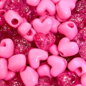 Pink Heart Mix for Valentines Day, Heart Pony Beads for Bracelet