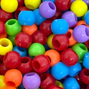 Rainbow Hair Beads, Large Hole Beads for Hair, Jewelry Making, Pony Beads, Big Hole Beads, Bright Colorful Beads