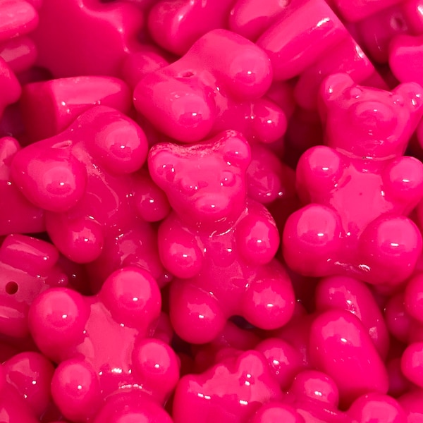 Hot Pink Resin Gummy Bear Beads, Charms, Candy Beads for Jewelry Making