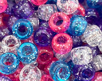 Glitter Pony Beads for Jewelry Making, Sparkle Barrel Bead Mix for Bracelet, Kandi Beads, Rave Beads