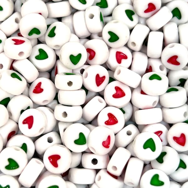 Christmas Heart Spacer Beads, Custom Name Bracelets