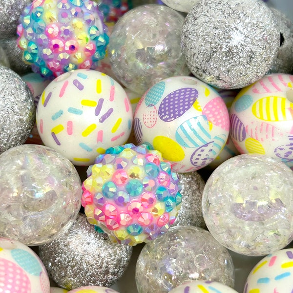 20mm Chunky Easter Bead Mix, Spring Jewelry Bead Variety