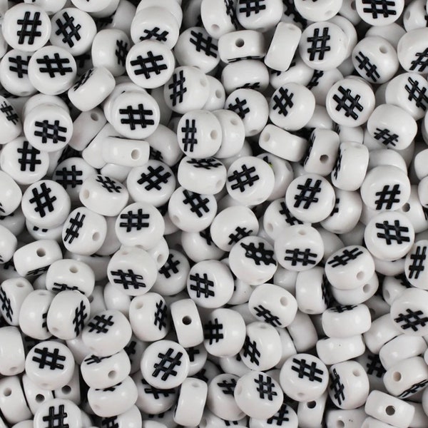 Hashtag Beads, Alphabet Beads, Black and White Letter Beads, 7mm Beads, Fun Beads, DIY Beads, Name Beads, Word Beads