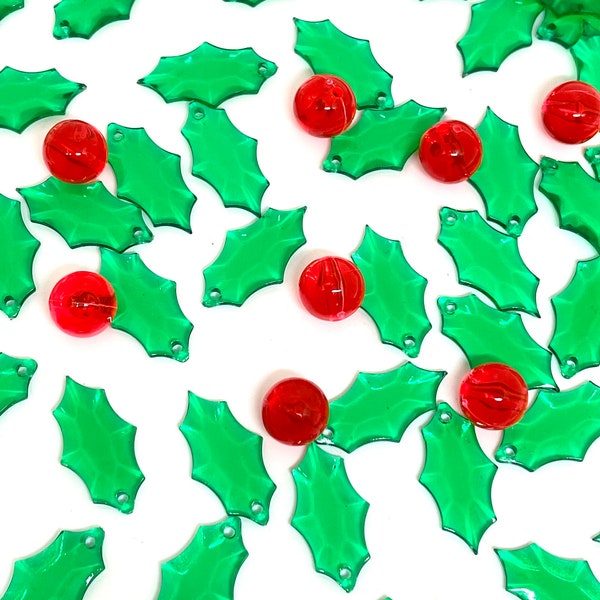 23mm Christmas Holly Leaves for Jewelry Making, Wreath, Christmas Garland, Xmas Jewelry, Christmas Beads