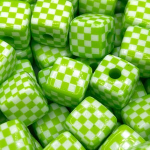 12mm Light Green Checkerboard Cube Beads, Jewelry Craft Supplies