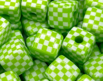 12mm Light Green Checkerboard Cube Beads, Jewelry Craft Supplies