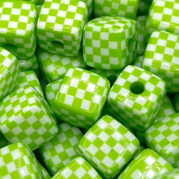 12mm Light Green Checkerboard Cube Beads, Jewelry Craft Supplies