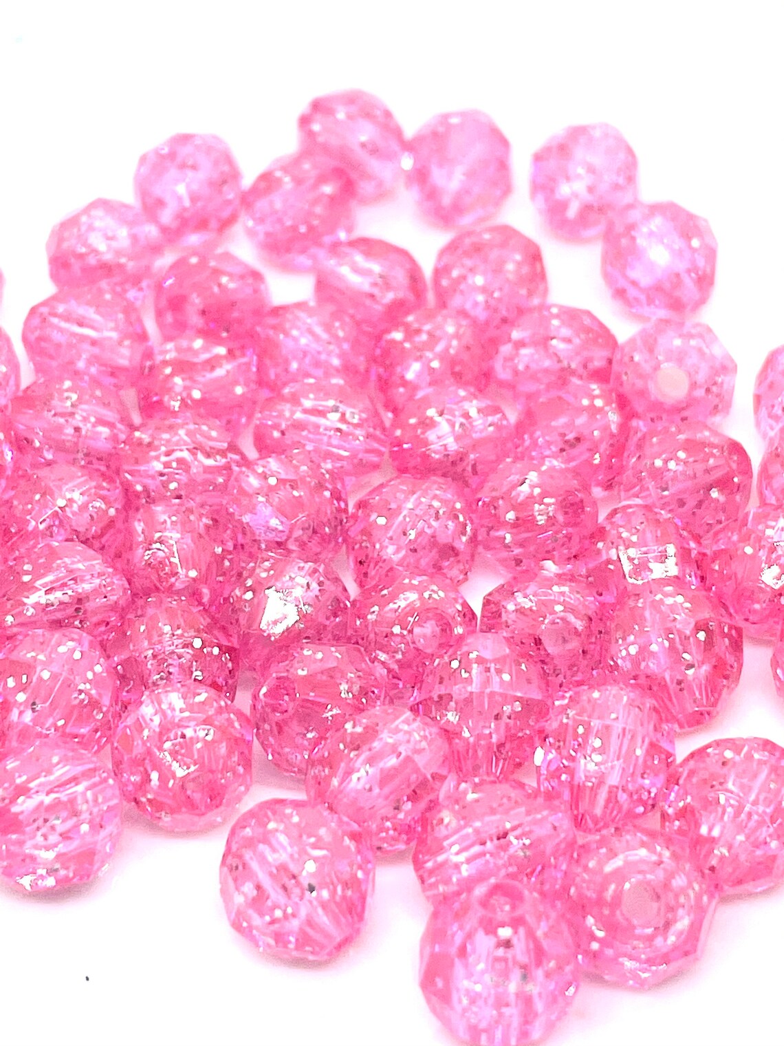 Pink Glitter Beads Pink Faceted Beads Sparkle Beads Kawaii Etsy