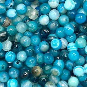 6mm Blue Striped Agate Beads, Round Gemstone Beads for Jewelry Making