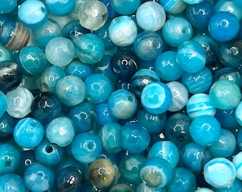 Perline di agata blu a strisce da 6 mm, perline di pietre preziose rotonde per la creazione di gioielli
