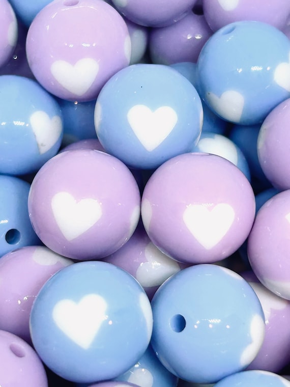 Chunky Pastel Blue & Purple 20mm Heart Beads: Perfect for Bold Jewelry Designs