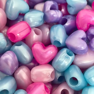 Pastel Heart Beads, Kandi Beads, Heart beads, Spacer Beads, Pastel Mix DIY