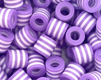 Purple Striped Drum Beads for Jewelry Making, Bracelet, Necklace, Hair, Striped Beads, Purple Beads, Lavender Themed