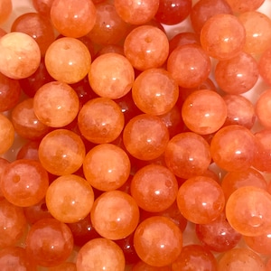 8mm Pretty Orange Jade Stone Beads for Necklace, Halloween, Fall Pumpkin Colored Stone Beads