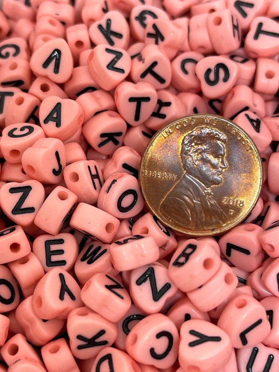 Coral Pink Letter Beads, Heart Alphabet Beads, Name Beads for Custom  Bracelet, Letter Beads for Necklace, 7mm Beads 