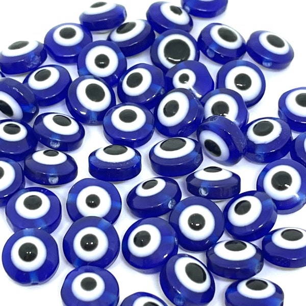 Blue Evil Eye Round Beads, Greek Evil Eye Beads, Turkish Evil Eye Beads, Good Luck Beads, Tiny Evil Eye Beads, Halloween Beads, Goth Beads