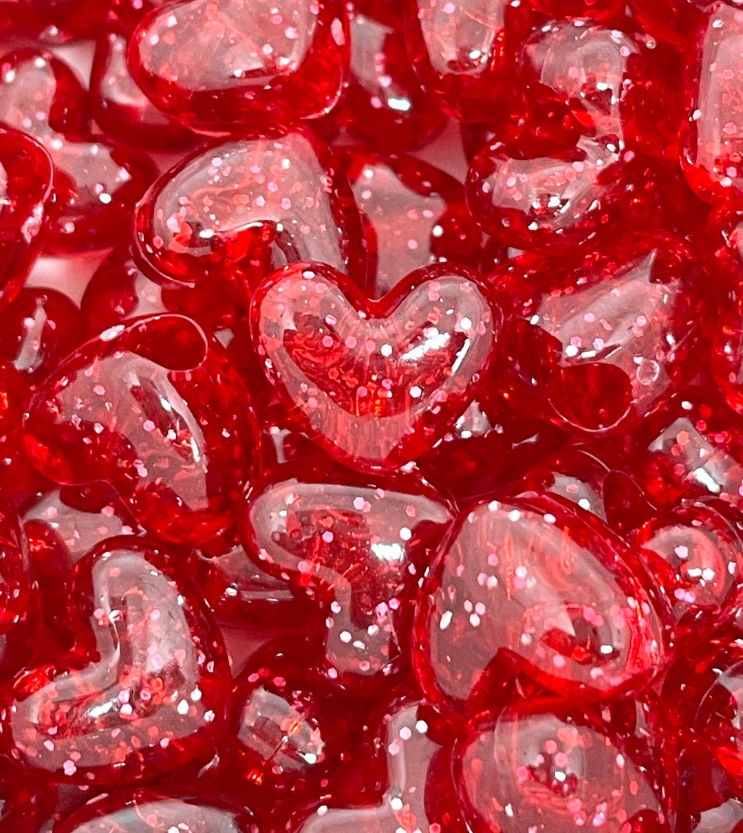Red Glitter Heart Beads for the Holidays, Red Beads for Christmas