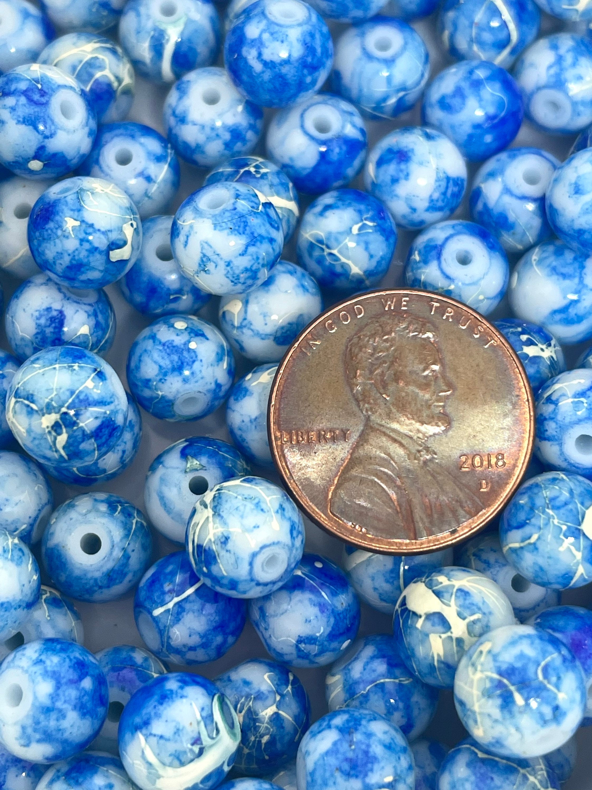 14mm Blue with Blue & White Swirls & Dots Large Hole Glass Beads - CLE –  Goody Beads
