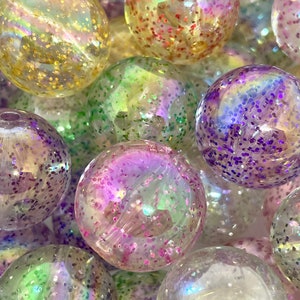 Chunky Glitter Beads, Marble Beads for Chunky Jewelry, Necklace, Clear Beads, Sparkle Beads, Large Beads