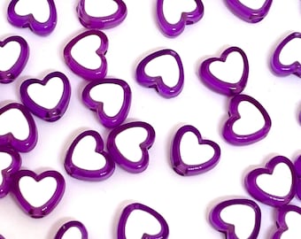 Light Purple and White Heart Spacer Beads, Alphabet Beads, Letter Beads, Bracelet Spacer Beads, Purple Heart Charm