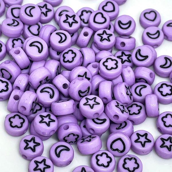 Baby Purple Heart, Star Beads, Moon Beads, Letter Beads, Spacer Beads, Purple Beads, 8mm Beads, Beads for Bracelet, Beads for Necklace