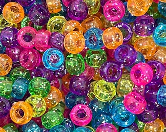 Mini Pony Bead Glitter Mix, Cute Acrylic Beads for Bracelet, Mini Kandi Beads for Jewelry Making, Mini Barrel Beads, Glitter Bead Assortment