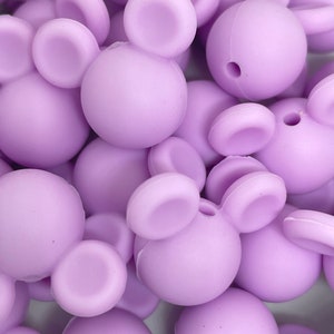 Lilac Silicone Mickey Beads for Lanyard, Mouse Head Beads for Jewelry Making, Disney Bounding, Disneyland, Disneyworld trip