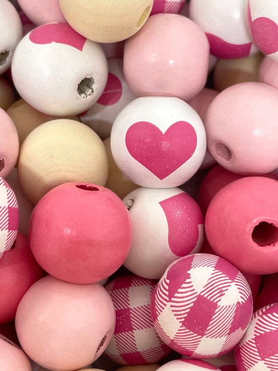 Wood Valentines Day Beads for Garland, Valentine's Day Decorations