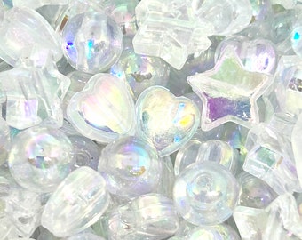 Iridescent Clear Heart and Star Bead Mix - Perfect for DIY Crafts and Jewelry Making