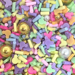 Pastel Sprinkle Mix with Mickey Mouse Heads and Pearls for Slime, Fake Cupcake Toppings, Faux Sprinkles