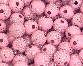 8mm Light Pink Round Beads with Silver Accents for Bracelet, Necklace, Acrylic Beads
