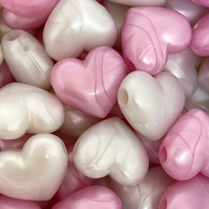 Pastel Pink and Ivory Heart Charms, Large Heart Beads for Jewelry Making, Valentine's Day Pendants, Valentines Day Charms