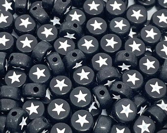 Schwarze Sternperlen, schwarze Buchstabenperlen für die Schmuckherstellung, schwarze Alphabetperlen für Armbänder, schwarze Sternperlen für Fußkettchen