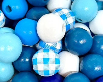 Blue Ocean Themed Wooden Beads for Garland, Wood Beads