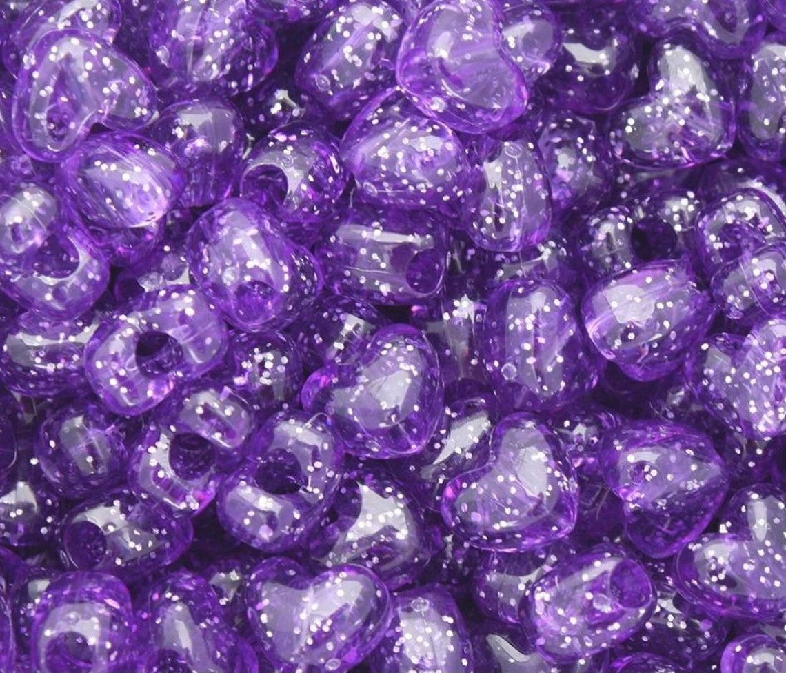 Purple Glitter Heart Pony Beads Kandi Beads Heart Beads Etsy