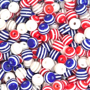 6mm 4th of July Red, White, & Blue Resin Striped Bead Mix - Perfect for Independence Day Crafts