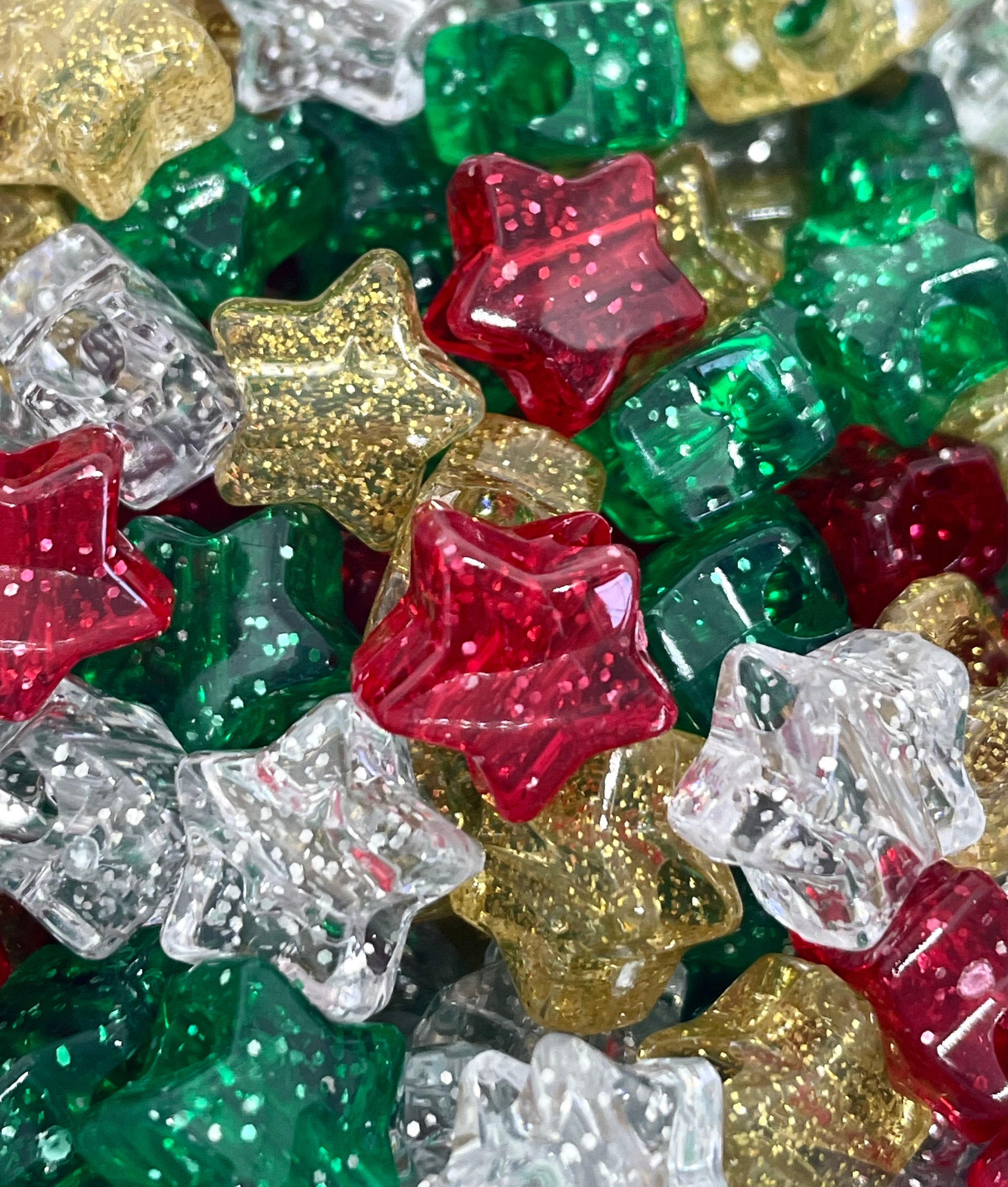 Christmas Bead Mix Glitter Star Beads Xmas Beads Christmas Etsy