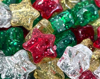 Christmas Bead Mix, Glitter Star Beads, Xmas Beads, Christmas Star Pendant Charm, Holiday Beads for Jewelry, Xmas Star Beads for Crafts