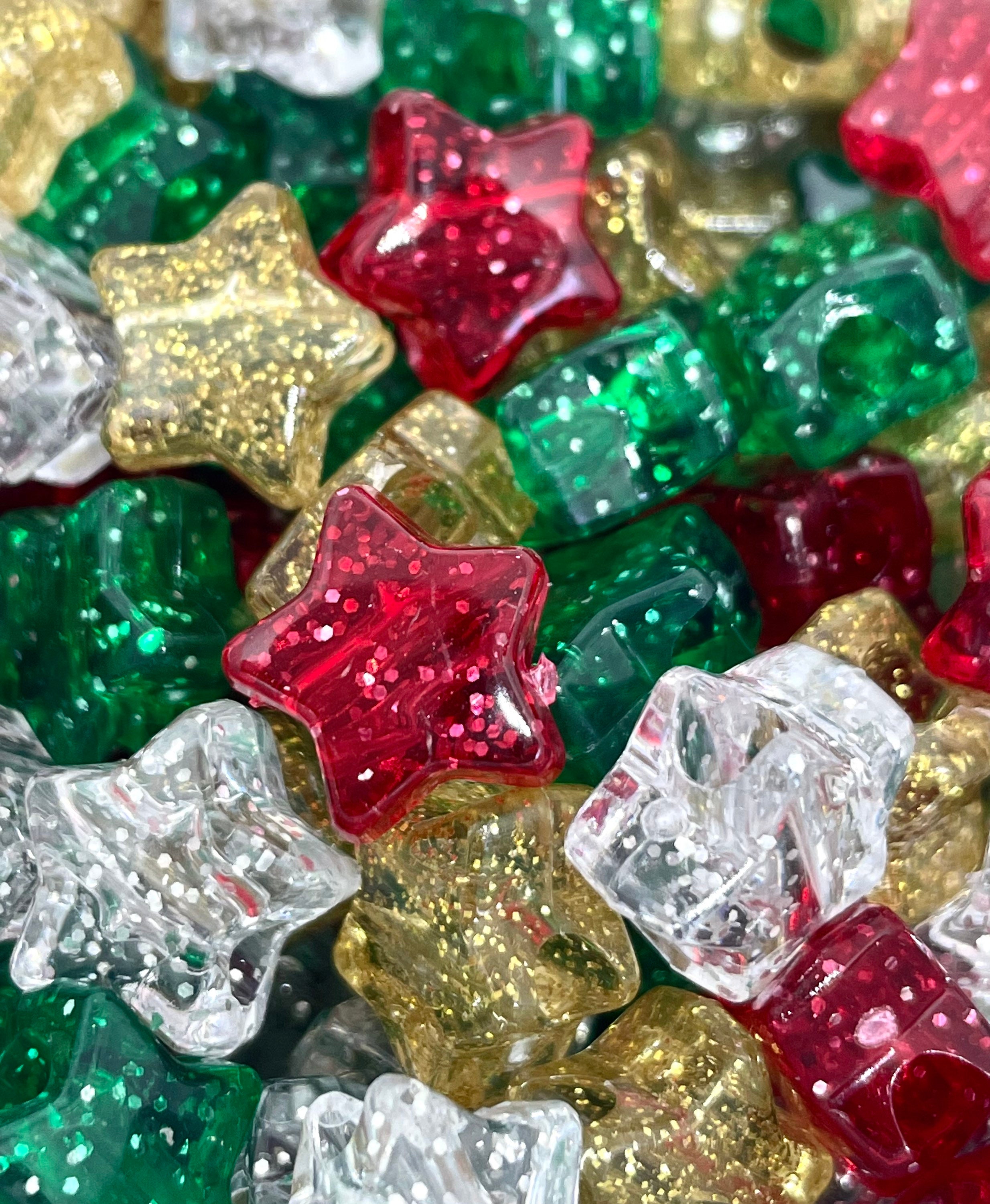 Christmas Bead Mix Glitter Star Beads Xmas Beads Christmas Etsy