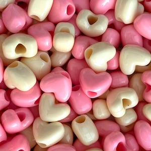 Strawberries and Cream Ice Cream Mix, Pink and White Heart Beads, Pink Beads, Cute Beads