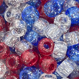 Fireworks Pony Beads, Fourth of July Themed Jewelry, Bracelet, Kandi Beads, Glitter Barrels, America Beads, Independence Day Jewelry