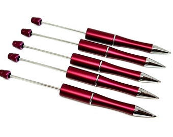 Metallic Red DIY Blank Beadable Black Ink Pens for Customization, Christmas Gifts