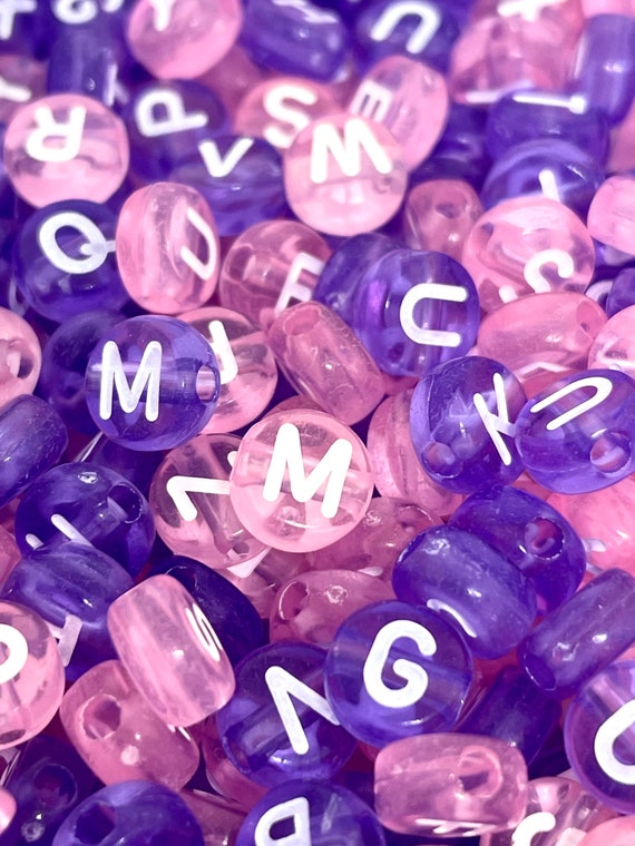 Cute Purple and Pink Letter Bead Mix, Pink Alphabet Beads for