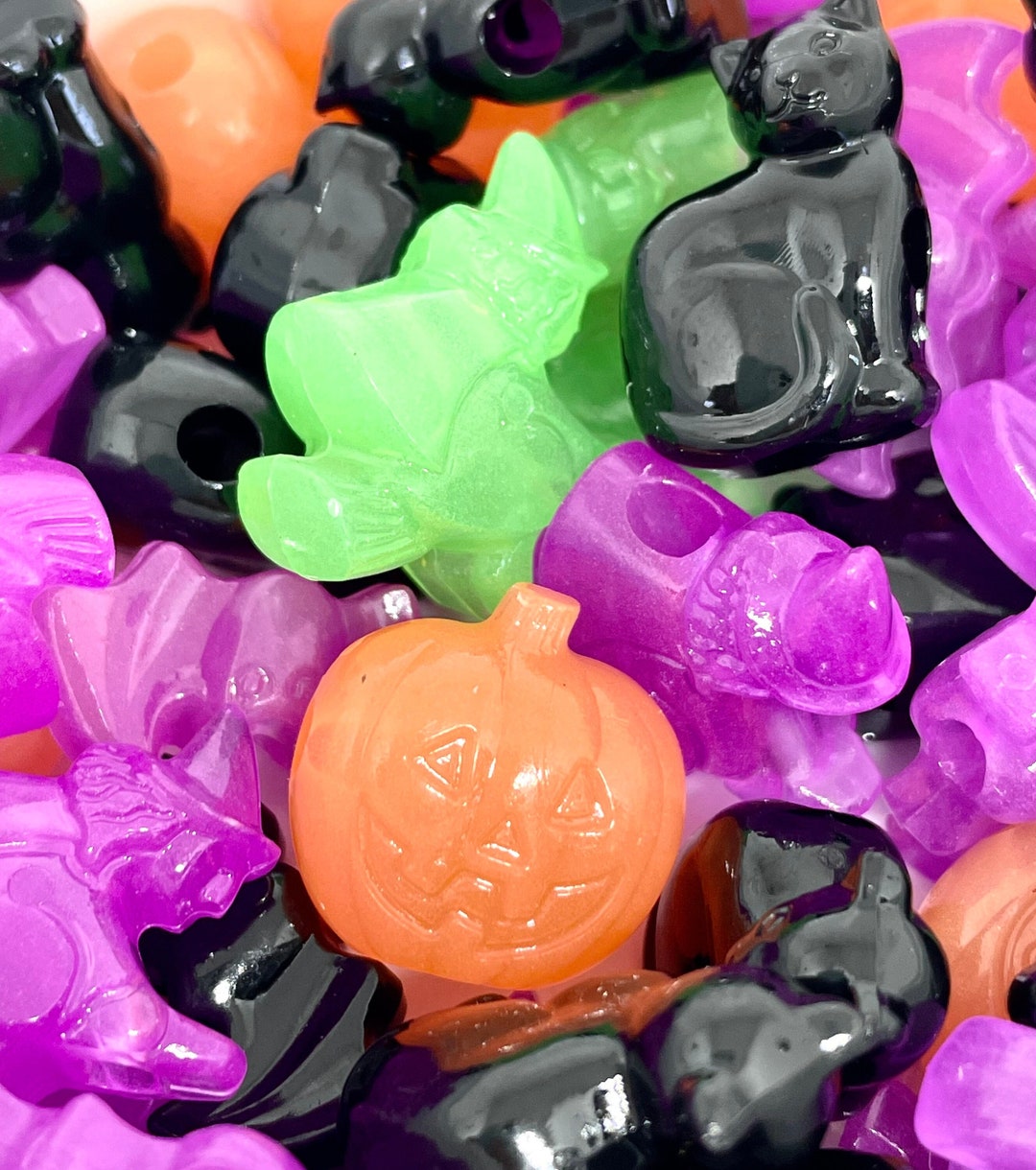 Halloween Bead Mix, Glow in the Dark Beads for Halloween, Pumpkin Beads ...