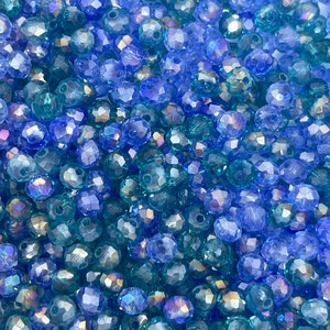Tiny Faceted Blue Themed Bead Mix, Small Beads, Spacer Beads, Frozen Themed, Aqua Beads for Delicate Jewelry, Bracelet