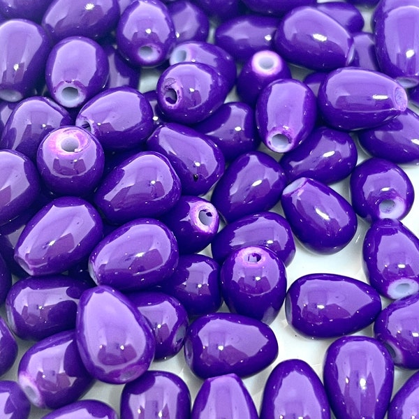 Eggplant Purple Tear Drop Beads for Earrings, Dark Purple, Royal Purple Glass Beads