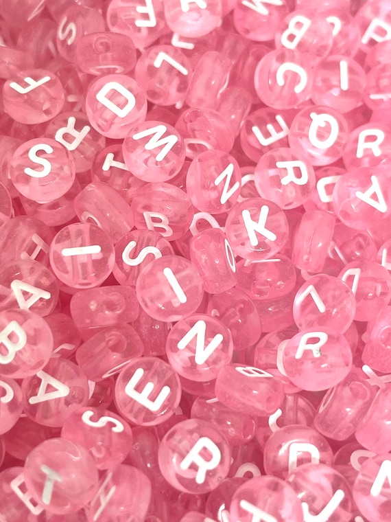 Lot Of 200 Beads Letters Alphabet Pink Mixture Random 0 9/32in